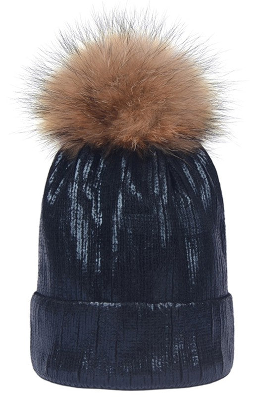 Metallic Pom Pom Hat