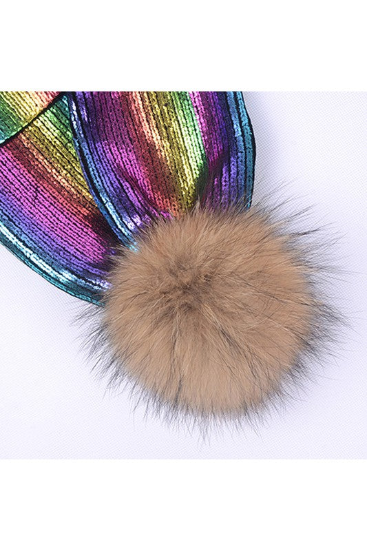 Metallic Pom Pom Hat