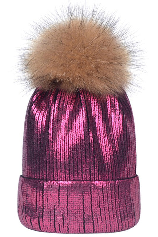 Metallic Pom Pom Hat