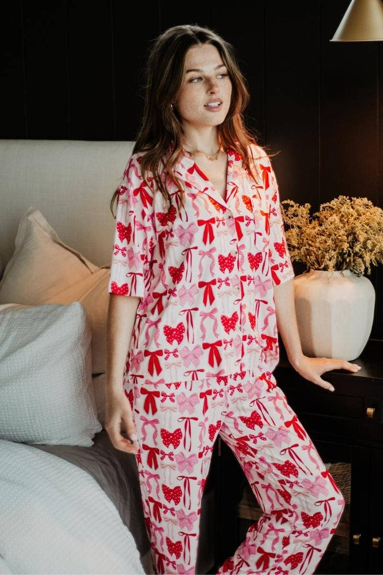 Mamas Pink & Red Coquette Bows Pajama Pants Set