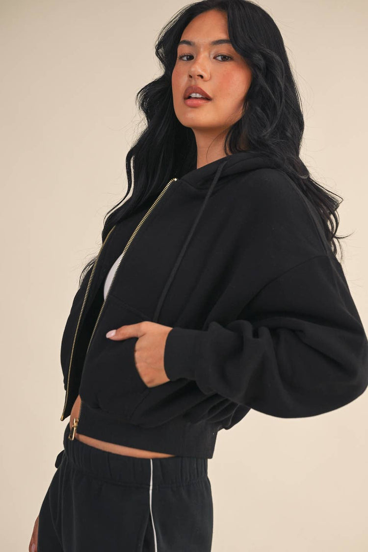 Cozy Cocoa Fleece Oversized Crop Full Zip Hoodie