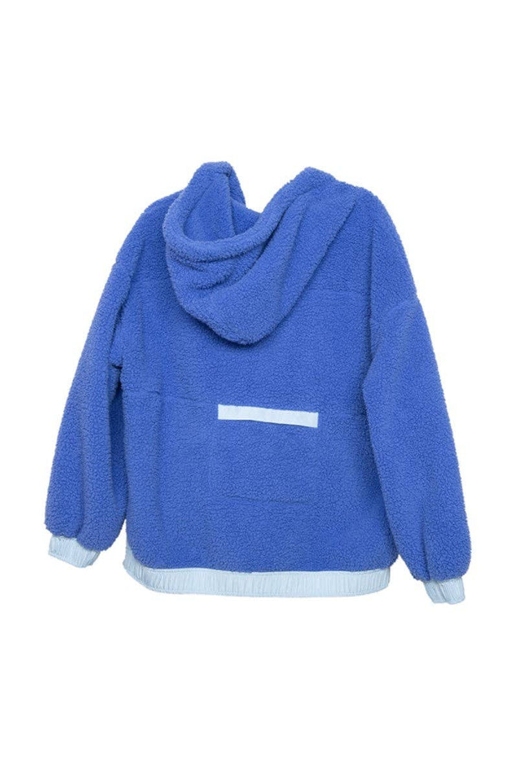Blue Two-Toned Sherpa Fleece Wholesale Pullover