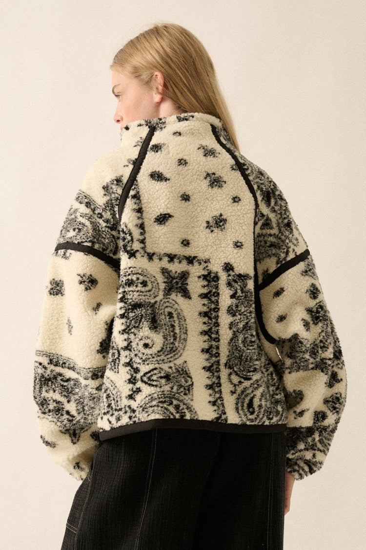Bandana Sherpa Fleece Half-Zip Pullover Jacket