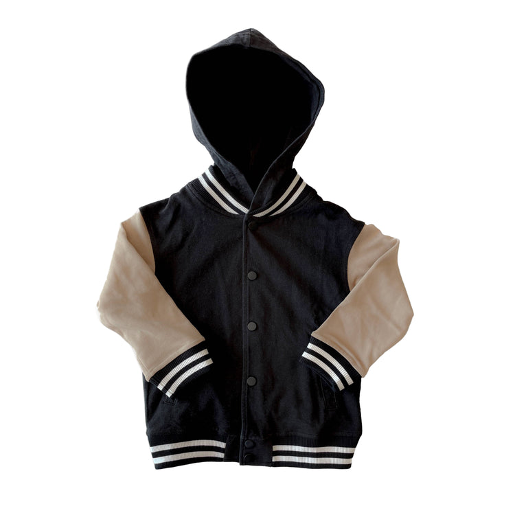 Black & Tan Hooded Varsity Bomber