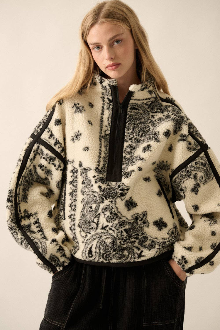 Bandana Sherpa Fleece Half-Zip Pullover Jacket