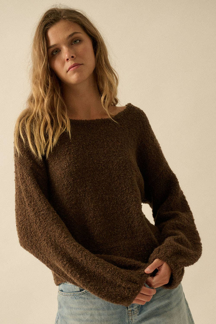 Textured Knit Bubble-Sleeve Sweater