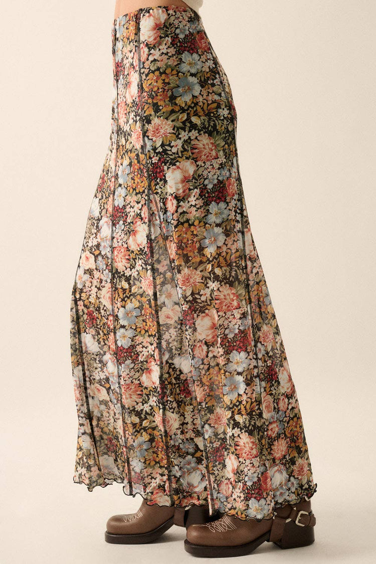 Floral Knit Inverted Seam Maxi Skirt