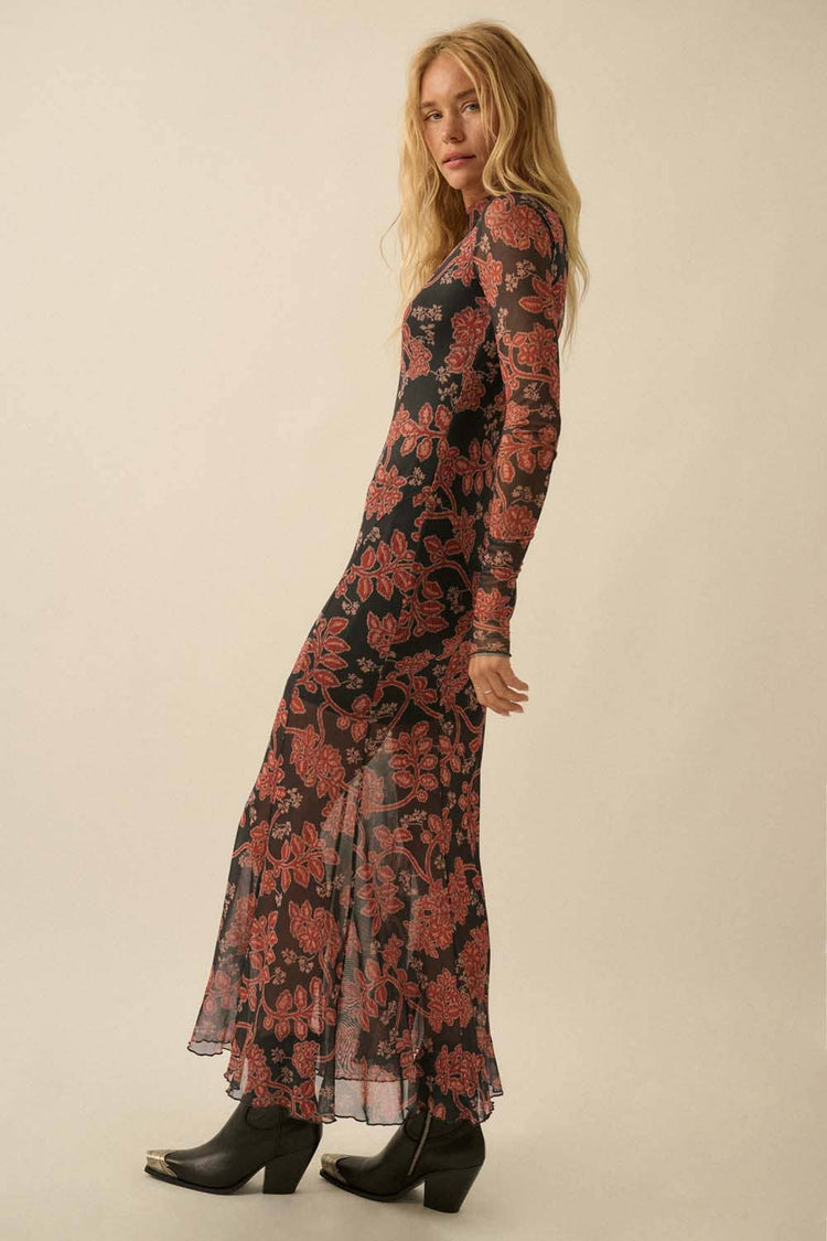 Floral Mesh Mama Maxi Dress