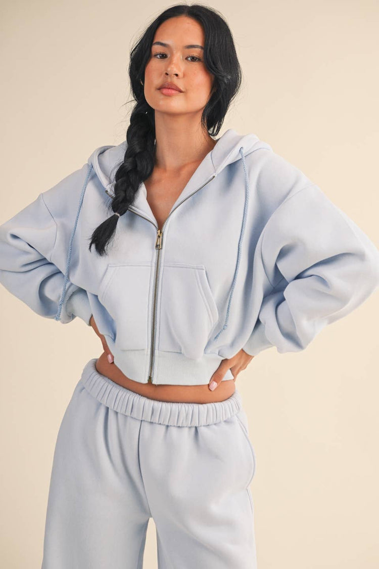 Cozy Cocoa Fleece Oversized Crop Full Zip Hoodie