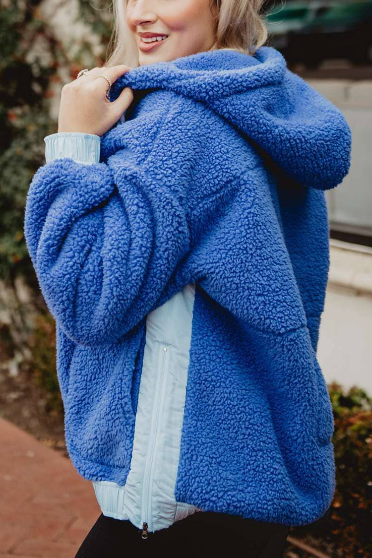 Blue Two-Toned Sherpa Fleece Wholesale Pullover