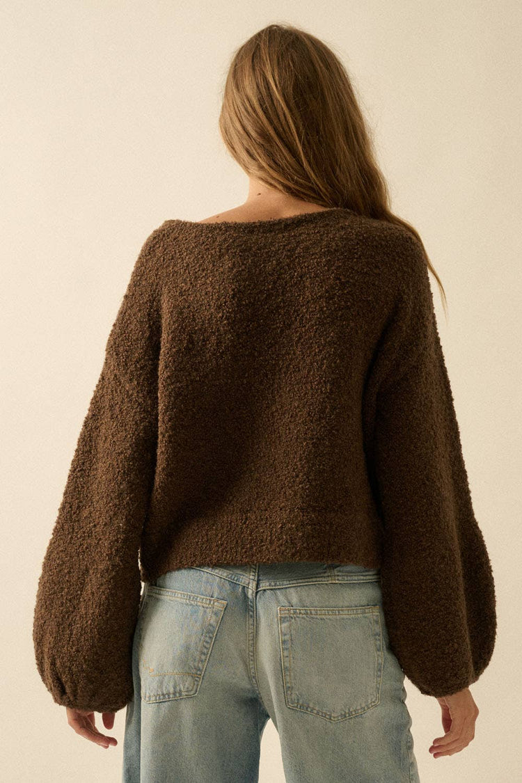 Textured Knit Bubble-Sleeve Sweater