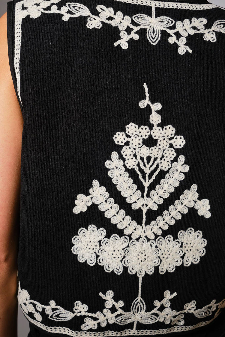 Embroidered Ribbon Tie Crop Vest