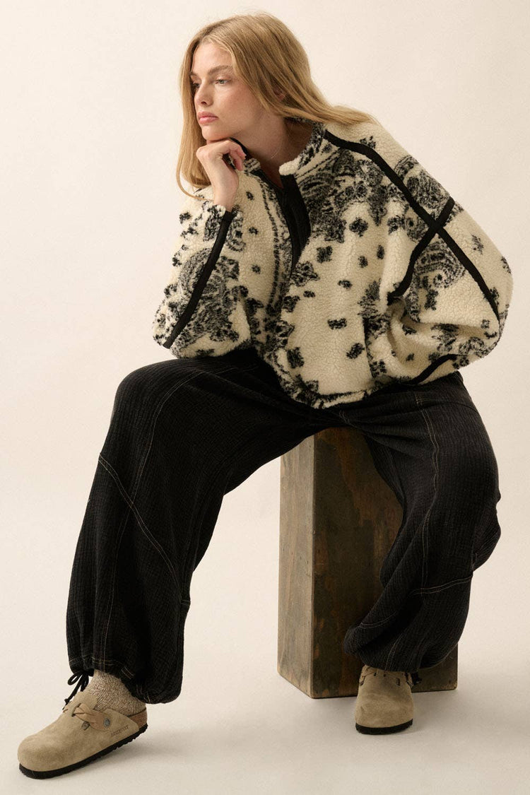 Bandana Sherpa Fleece Half-Zip Pullover Jacket