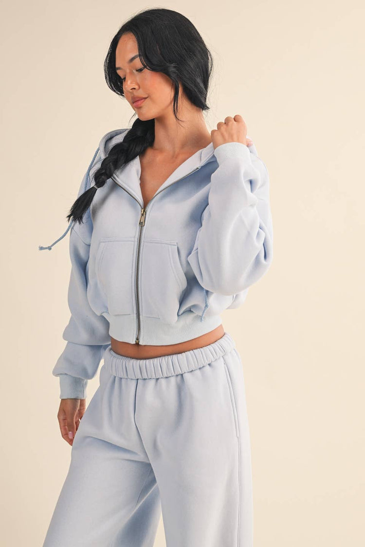 Cozy Cocoa Fleece Oversized Crop Full Zip Hoodie