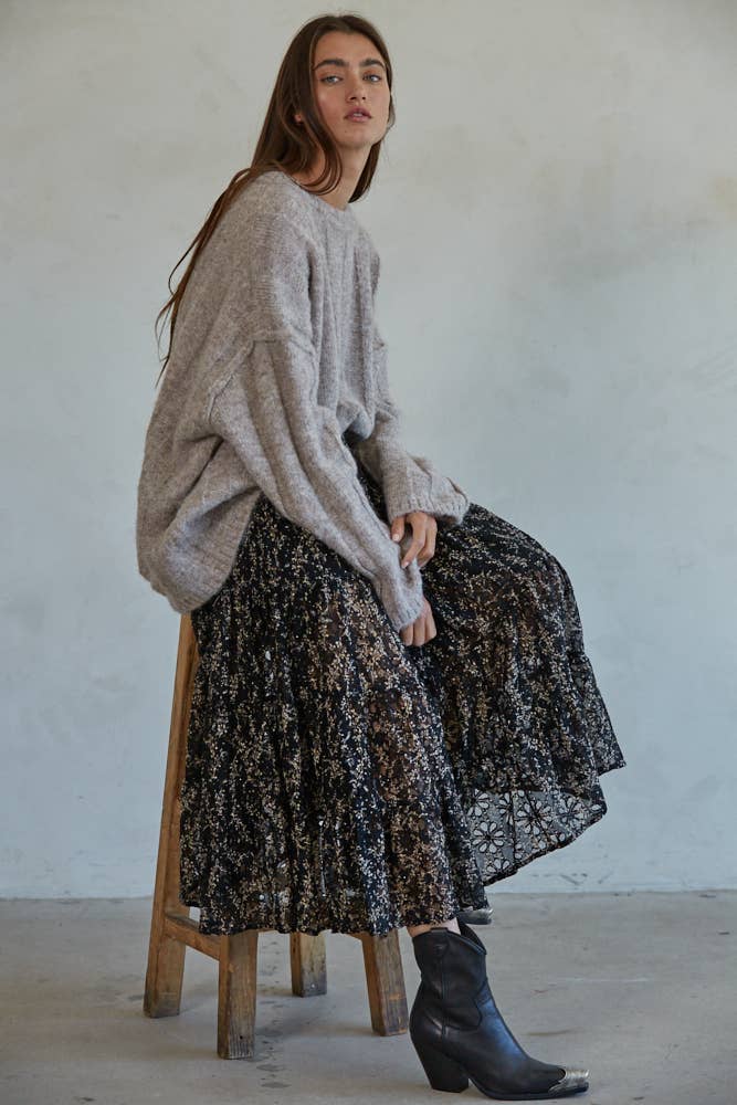 Floral Lace Flare Midi Skirt