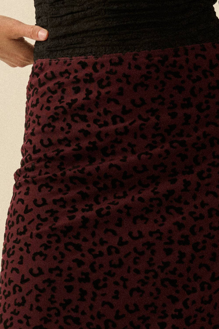 Cranberry Leopard Mesh Straight Maxi Skirt