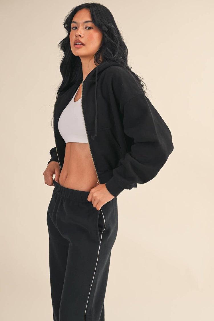 Cozy Cocoa Fleece Oversized Crop Full Zip Hoodie