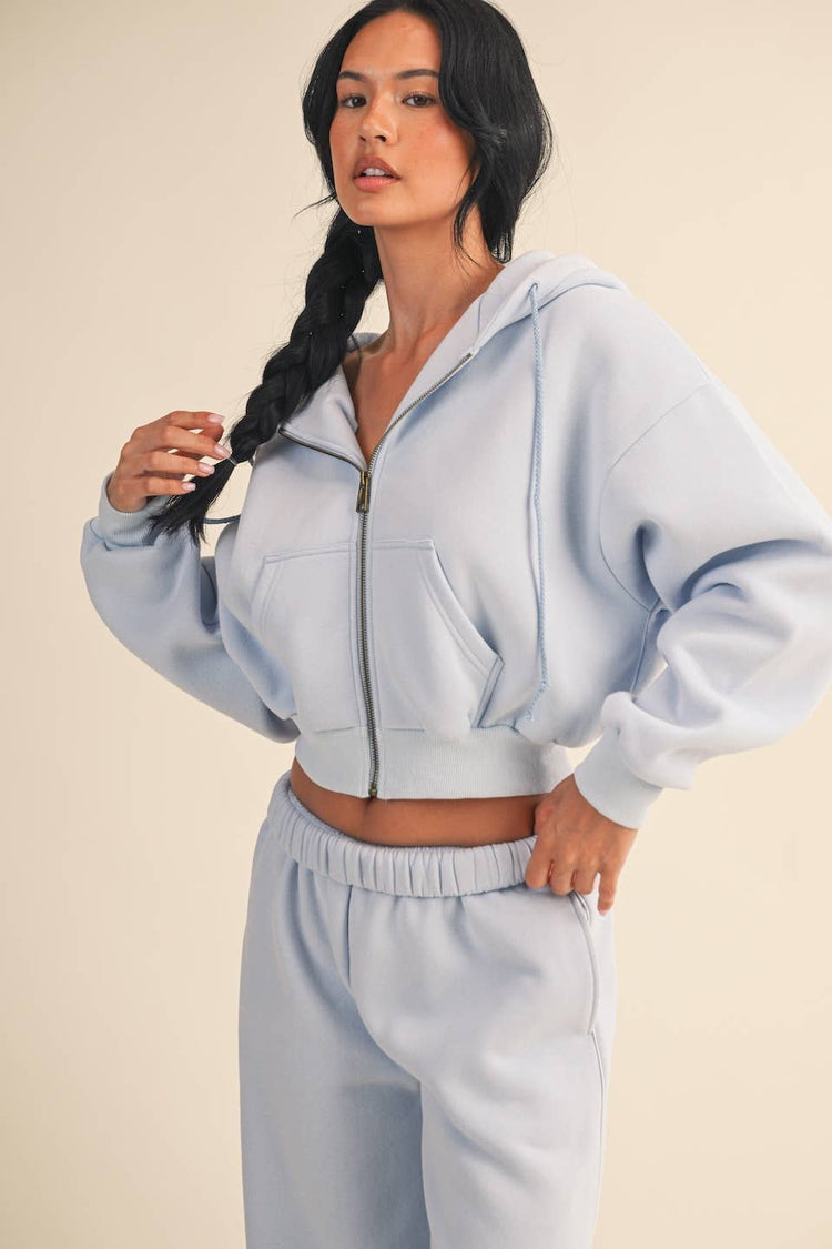 Cozy Cocoa Fleece Oversized Crop Full Zip Hoodie