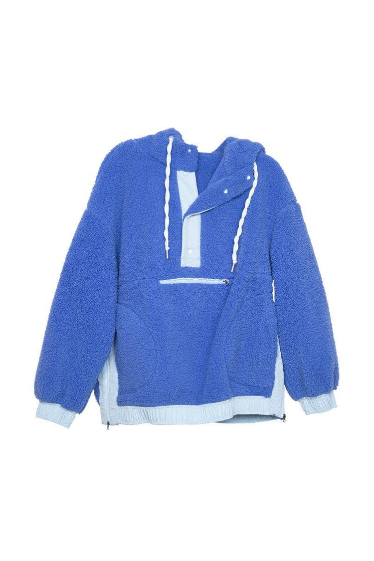 Blue Two-Toned Sherpa Fleece Wholesale Pullover