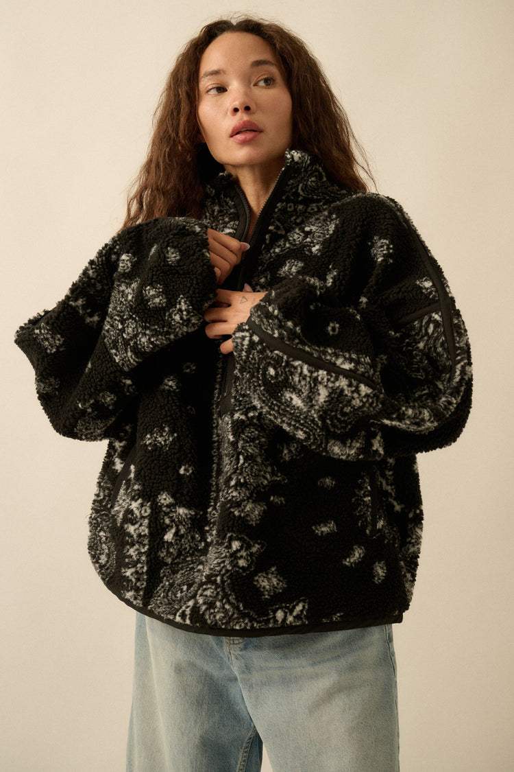 Bandana Sherpa Fleece Half-Zip Pullover Jacket