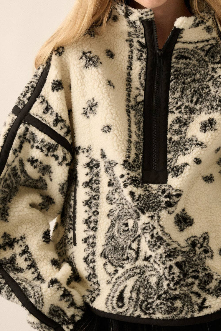 Bandana Sherpa Fleece Half-Zip Pullover Jacket