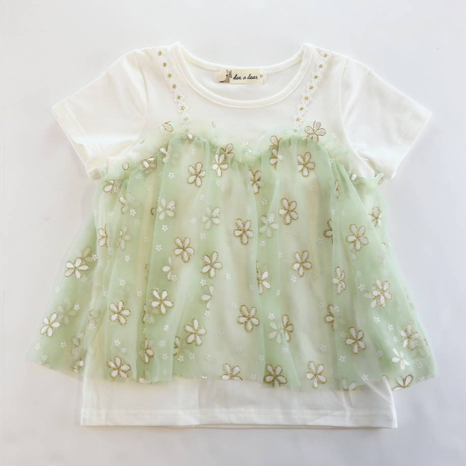 13068 PINK, GREEN 2-In-1 Glitter Floral Mesh Top - COSMO + CAPRI