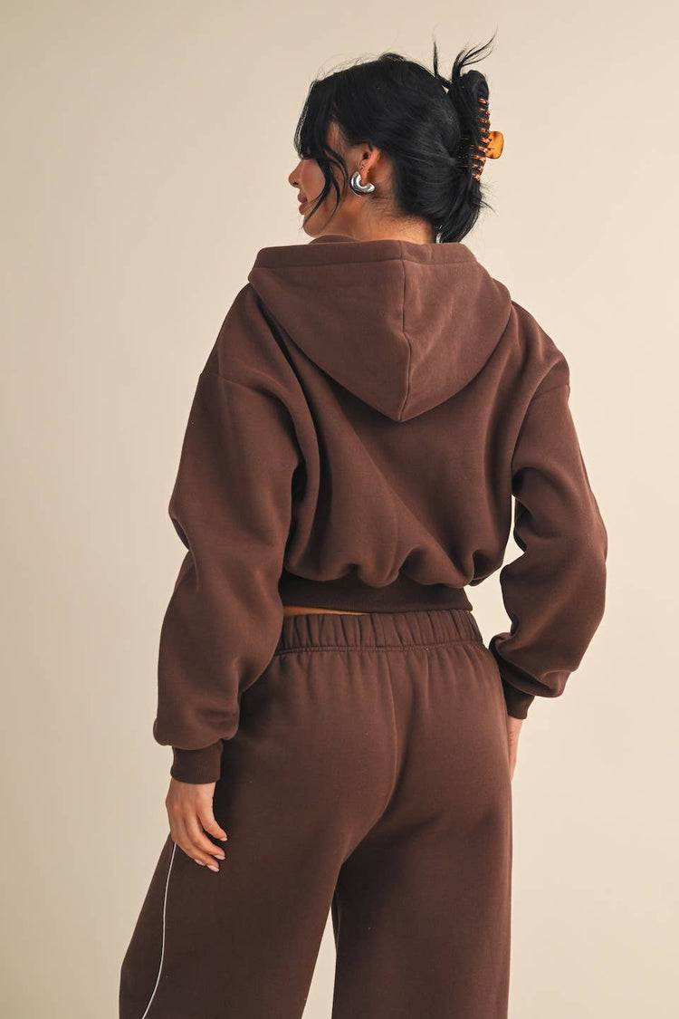 Cozy Cocoa Fleece Oversized Crop Full Zip Hoodie