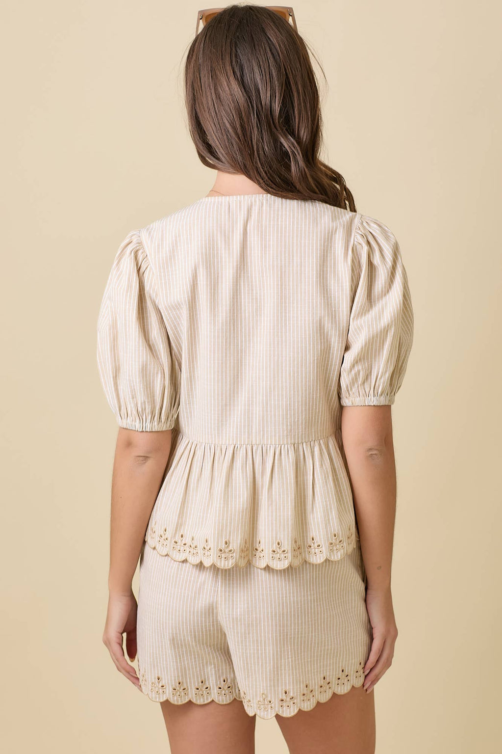 V-neck Front Tie Blouse With Scallop