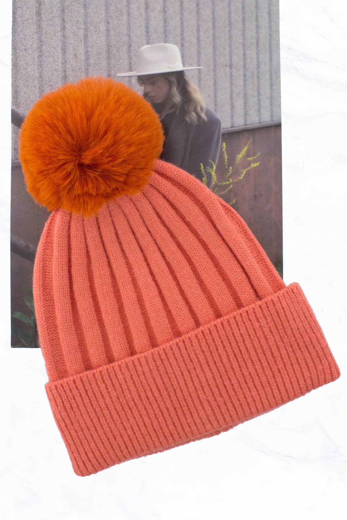 Coral Pom Hat