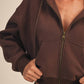 Cozy Cocoa Fleece Oversized Crop Full Zip Hoodie
