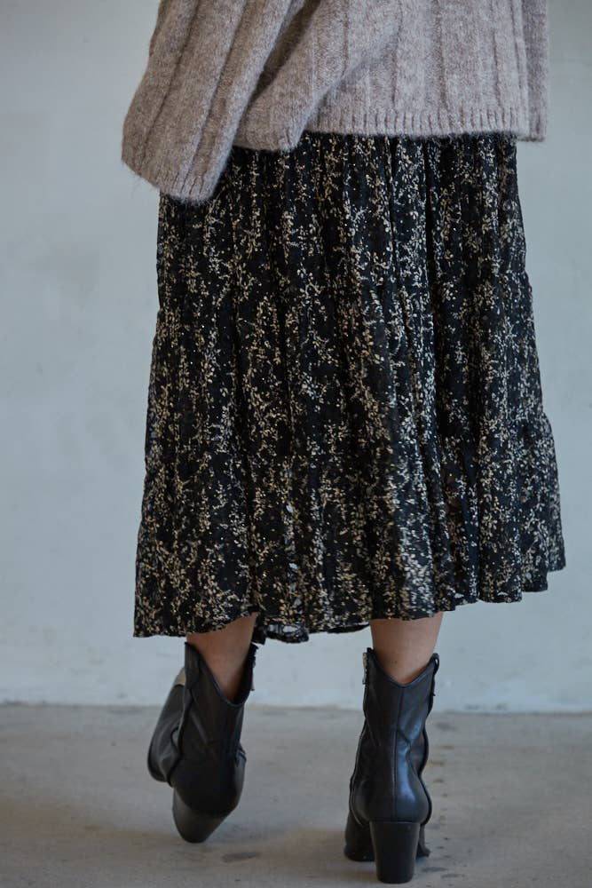 Floral Lace Flare Midi Skirt