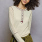 Round neck solid cut and sew knit mix knit top