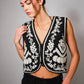 Embroidered Ribbon Tie Crop Vest