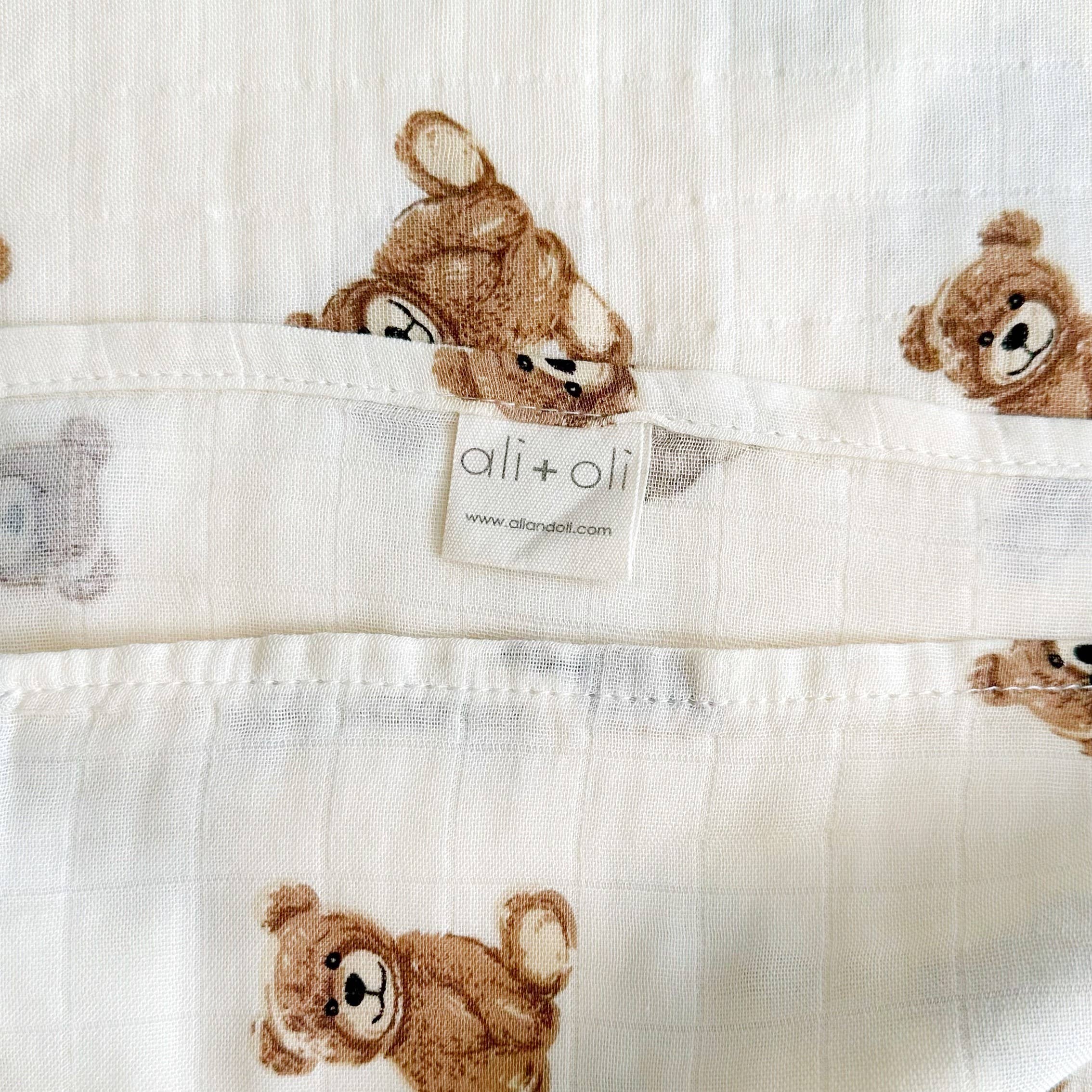 Bamboo Muslin Swaddle Blanket Teddy Bear