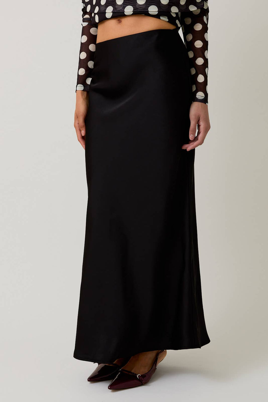 Cranberry Satin Midi Skirt