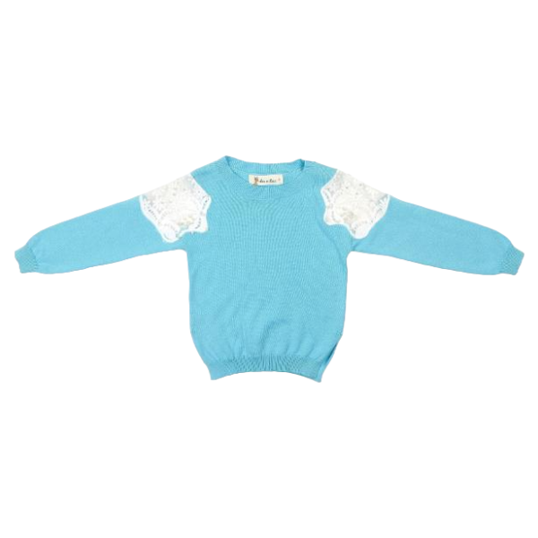 Blue Sweater with Lace/Pearl Shoulders