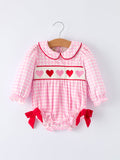 Girls' Valentine's Day Heart-embroidered Plaid Baby Romper