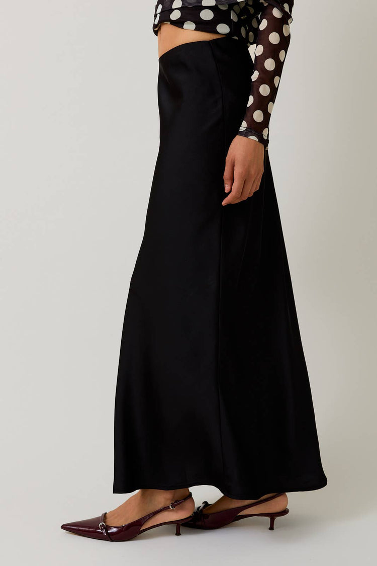 Cranberry Satin Midi Skirt