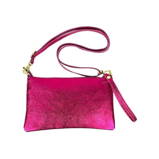 Women's Compact Leather Bag with Shiny Effect. Verano: Fuchsia