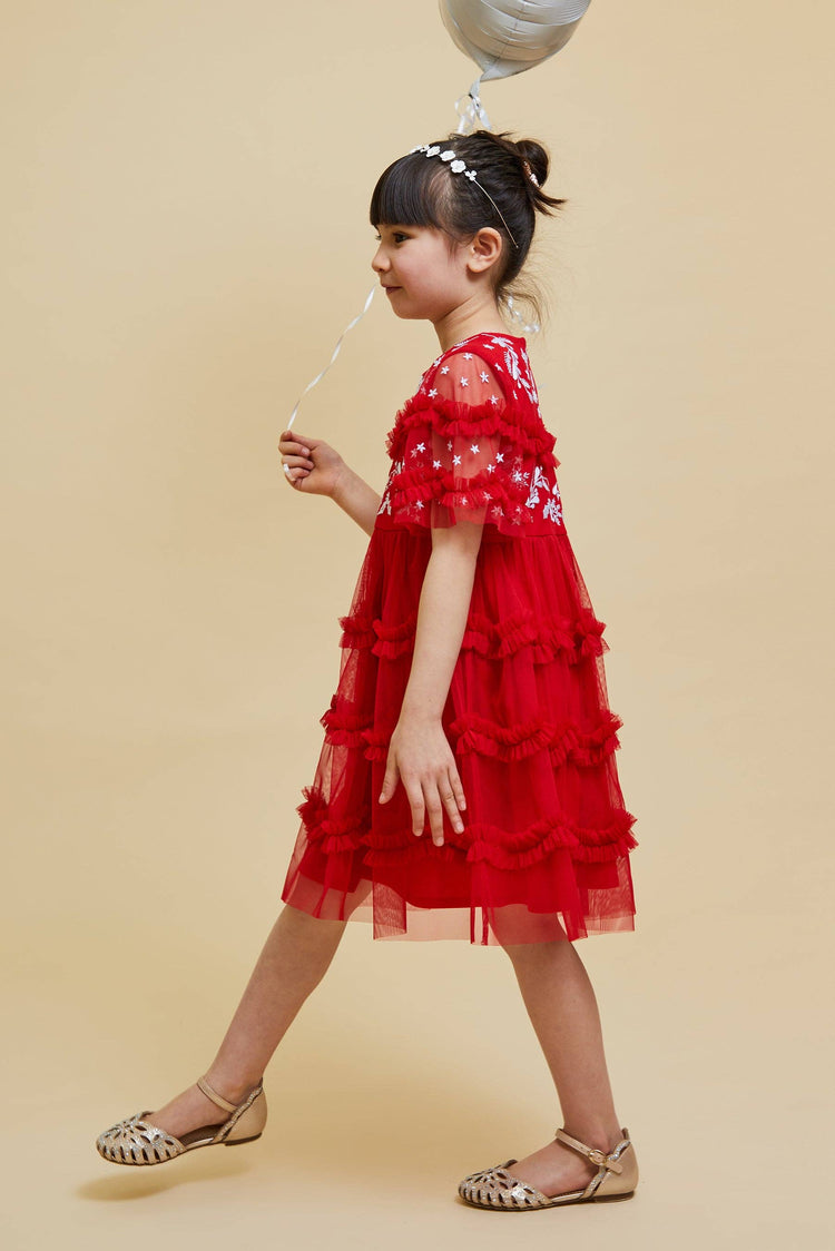 Robyn Red Christmas Embroidered Dress