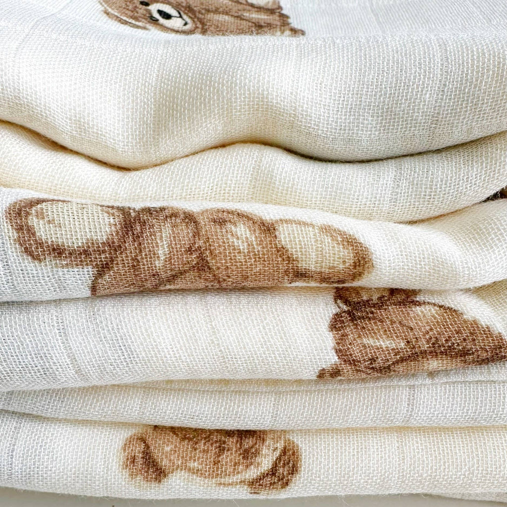 Bamboo Muslin Swaddle Blanket Teddy Bear
