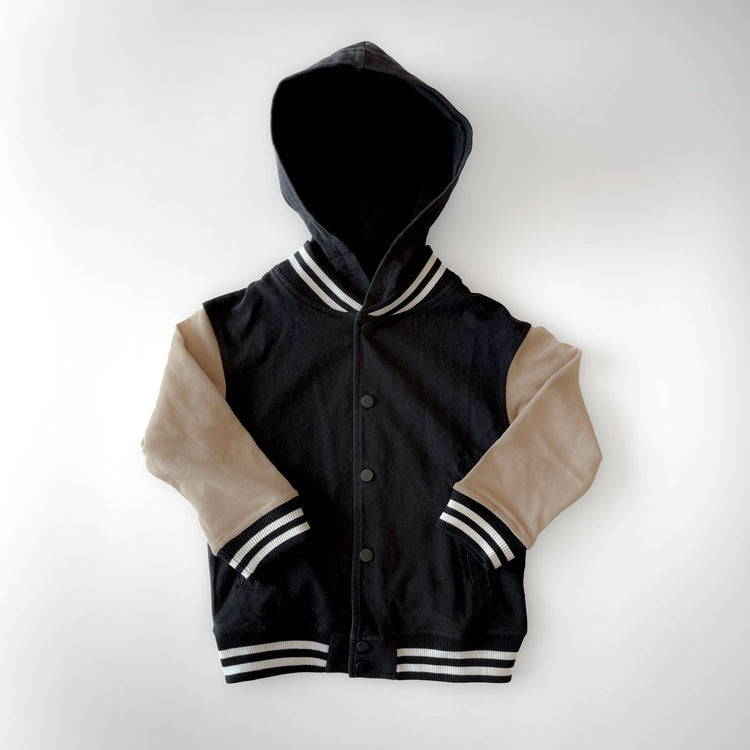 Black & Tan Hooded Varsity Bomber