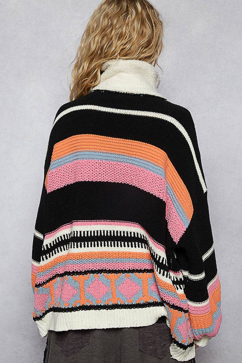 High collar half zipper rainbow pullover