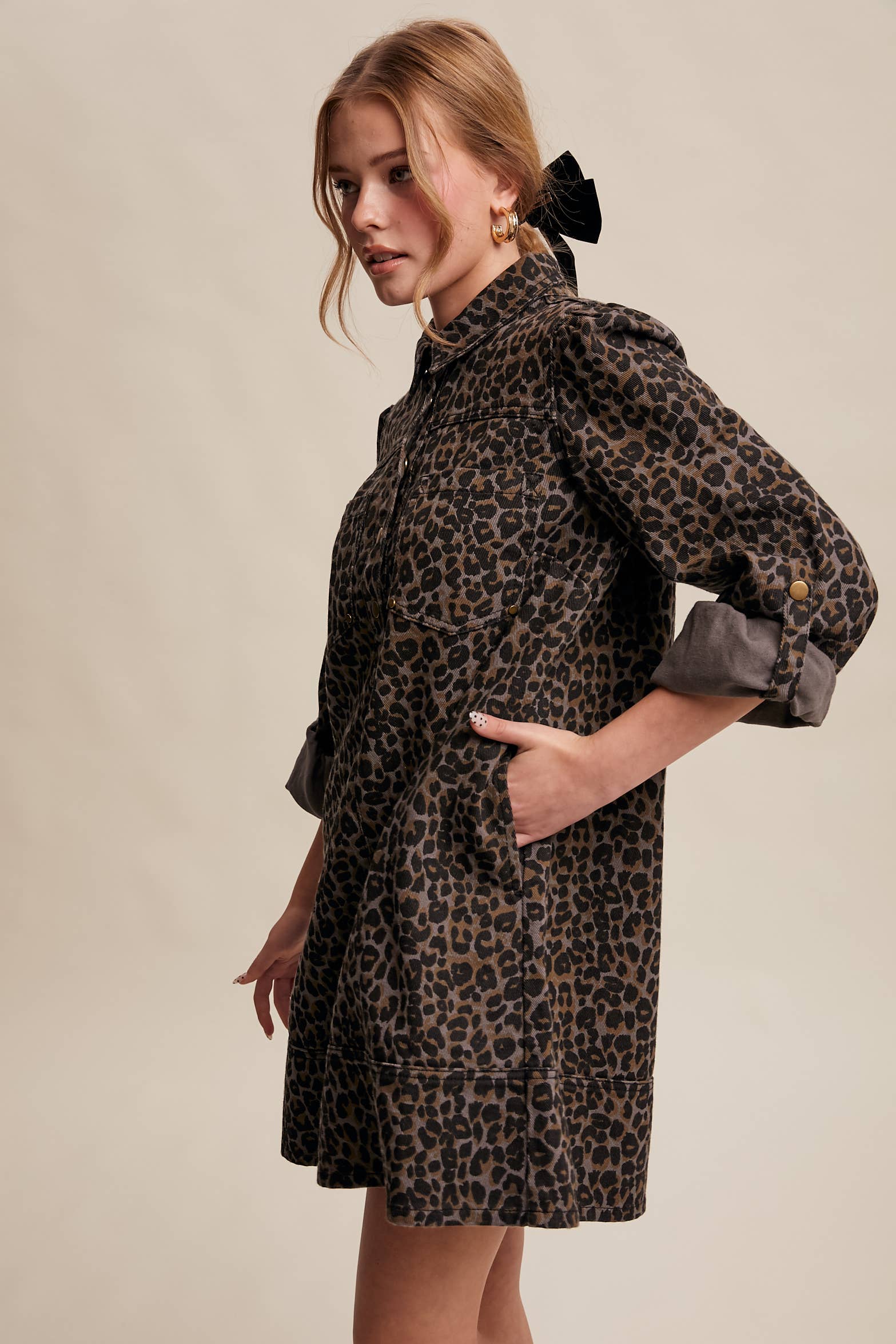 Leopard Denim Shirt Dress