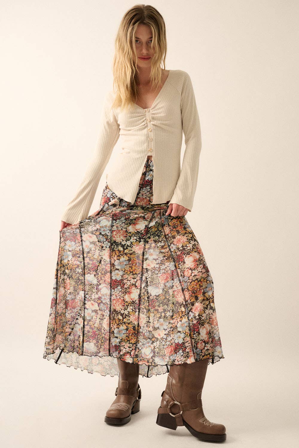 Floral Knit Inverted Seam Maxi Skirt
