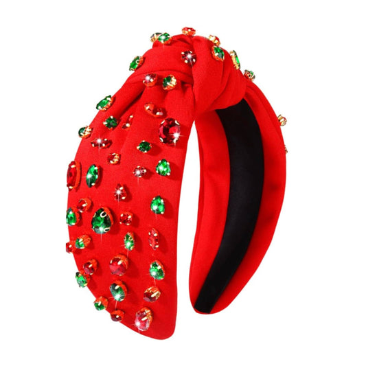 Merry Rhinestone Jewel Holiday Red Knot Headband