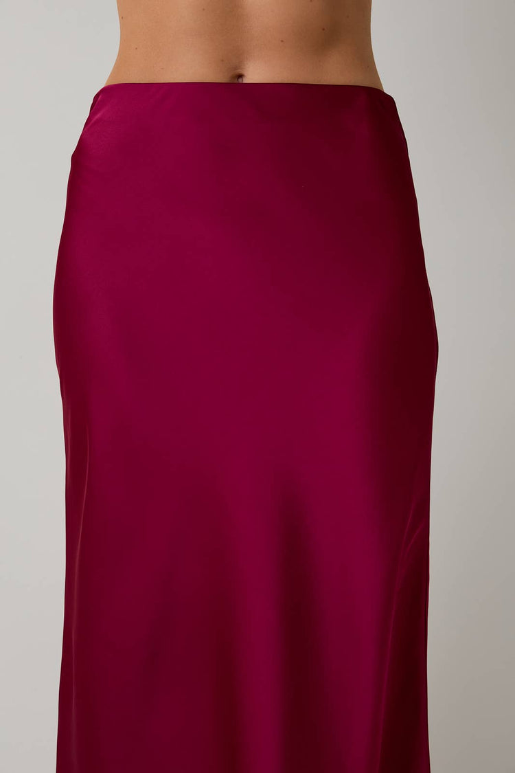 Cranberry Satin Midi Skirt