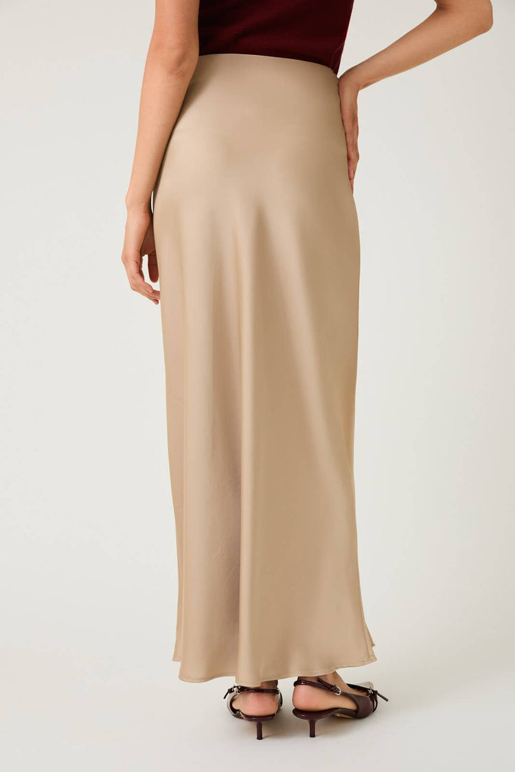 Cranberry Satin Midi Skirt