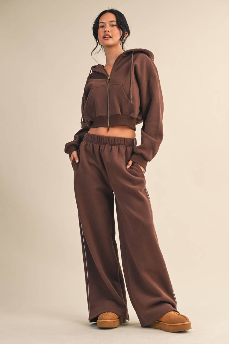 Cozy Cocoa Fleece Oversized Crop Full Zip Hoodie