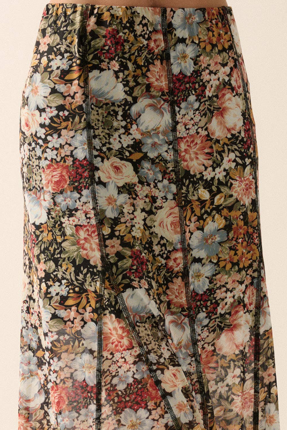 Floral Knit Inverted Seam Maxi Skirt